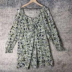 Vero Moda Dress Womens XL Black White Green Floral Long Sleeve Chaddie Mini NWT